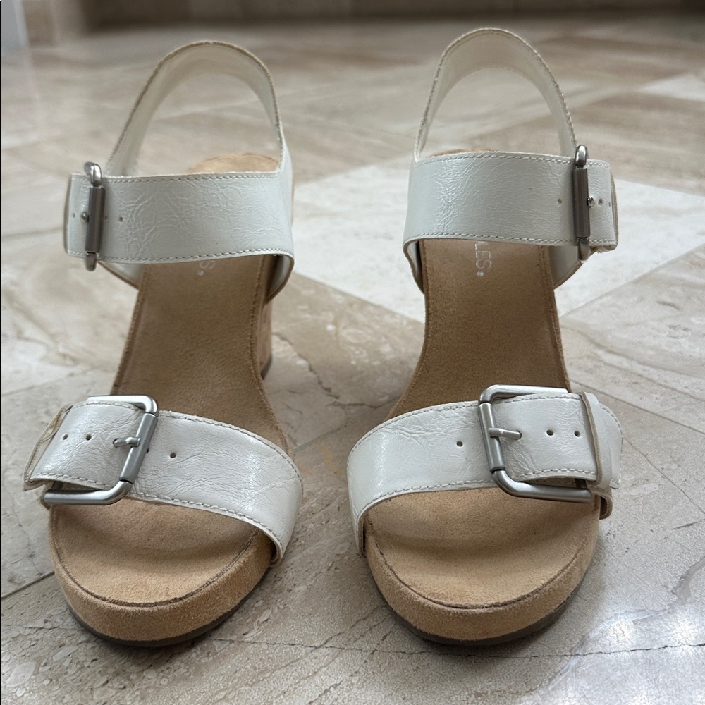 Aerosoles White Wedge Sandals with Cork Heels - Picture 3 of 8